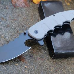 Couteau Pliant Falcon Semi-Automatique Lame Butcher Acier Inoxydable Manche ABS Gray Linerlock ClipA