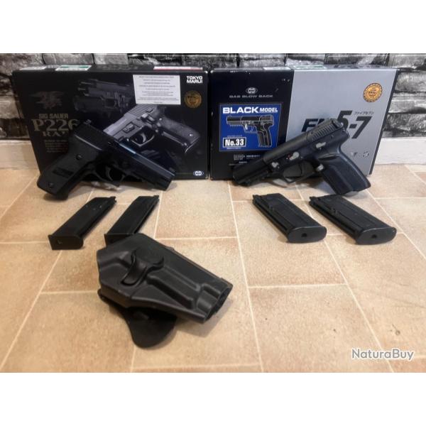 AIRSOFT LOT TOKYO MARUI : FN FIVE-SEVEN BLACK + SIG P226 RAID - COMME NEUF