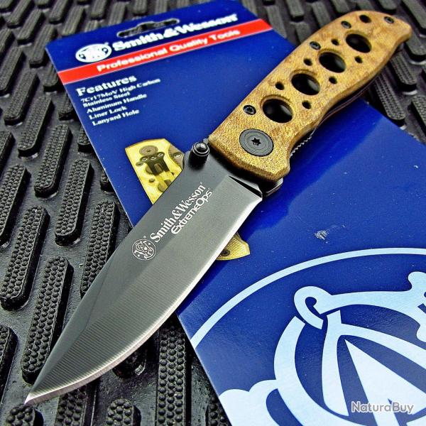 Couteau Smith&Wesson Extreme OPS Desert Lame Acier 7Cr17MoV Manche Alu Linerlock Clip
