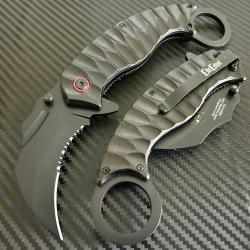 Couteau Karambit Semi Automatic Lame Karambit Claw Acier 440C Black Serr Manche Black Aluminium