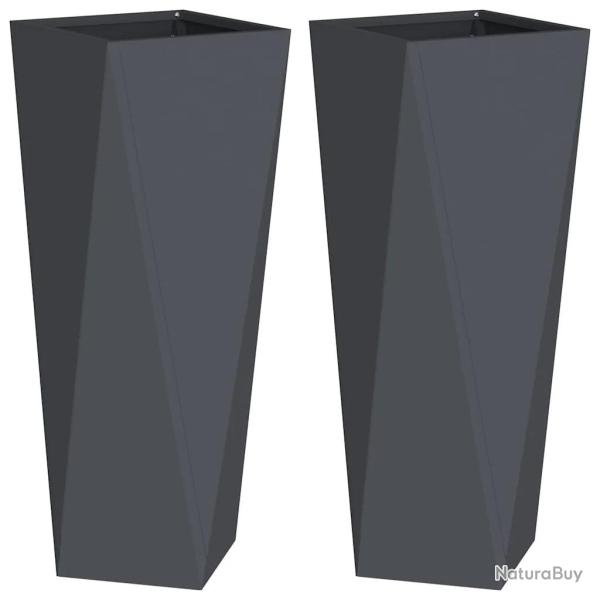 Lot de 2 jardini�res modernes design ext�rieur 30 x 30 x 75 cm dur�e dans le temps en acier anthrac