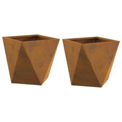 Lot de 2 jardini&egrave;res carr&eacute;es modernes 30 x 30 x 30 cm avec design &eacute;pur&eacute; jardin en acier rouill&eacute; 02_