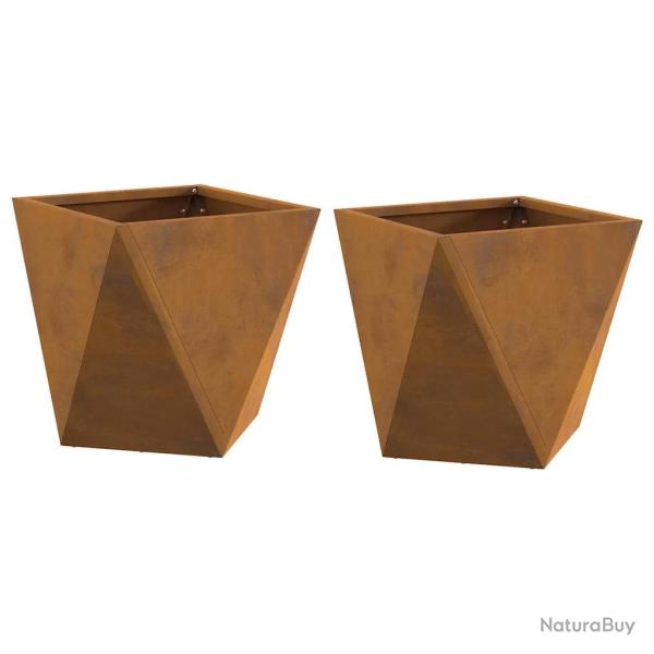 Lot de 2 jardini�res carr�es modernes 30 x 30 x 30 cm avec design �pur� jardin en acier rouill� 02_