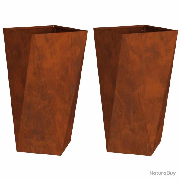 Lot de 2 jardini�res ext�rieures modernes avec texture ondul�e 40 x 40 x 75 cm en acier rouill� 02_