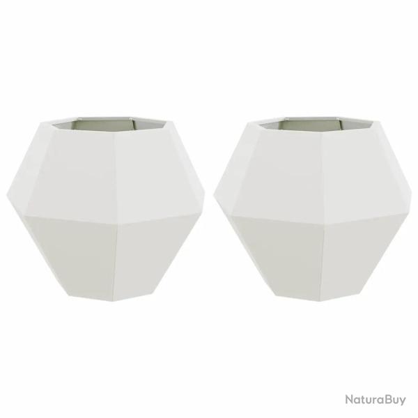 Lot de 2 jardini�res rectangulaires pour terrasse 75 x 75 x 60 cm design ext�rieur en acier blanc 0