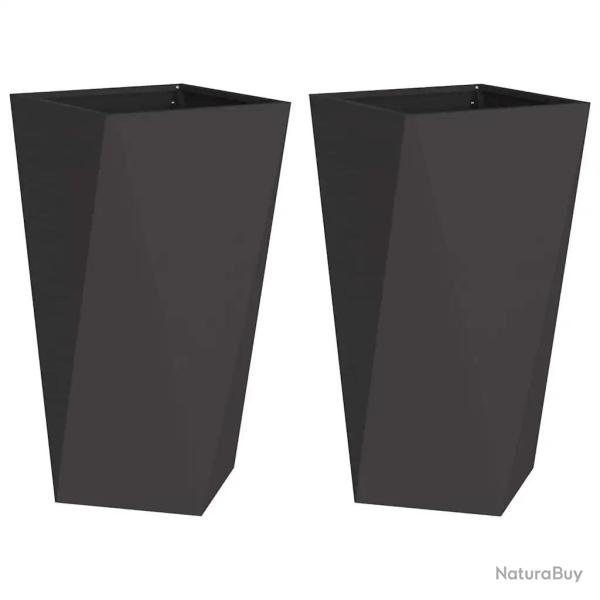 Lot de 2 jardini�res carr�es modernes ext�rieures 40 x 40 x 75 cm en acier noir 02_0053021
