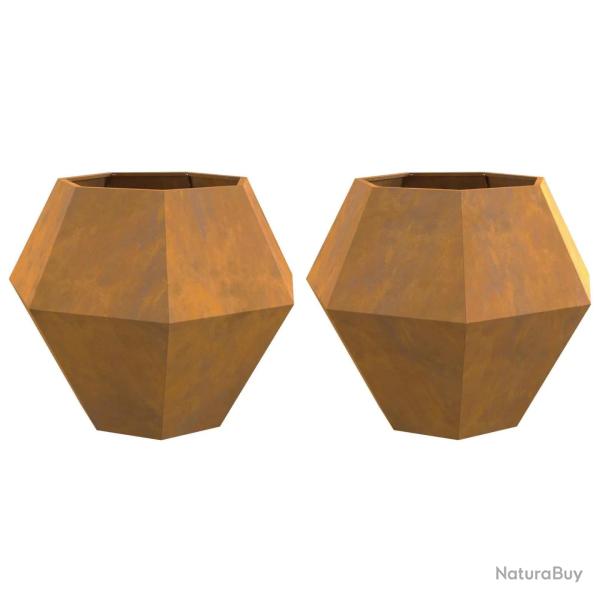 Lot de 2 jardini�res rectangulaires con�u pour ext�rieur 100 x 100 x 80 cm en acier rouill� 02_0053