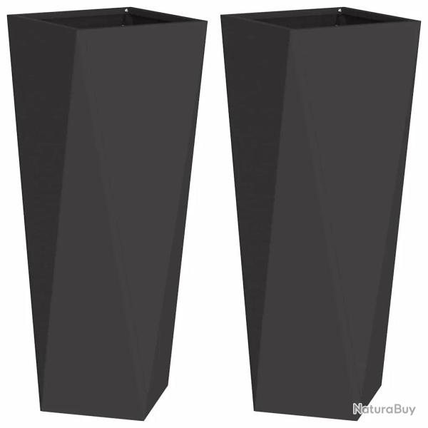Lot de 2 jardini�res modernes pratiques pour ext�rieur 30 x 30 x 75 cm en acier noir 02_0053007