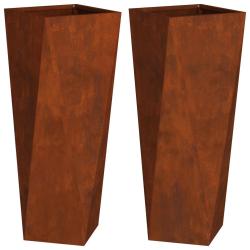 Lot de 2 jardini&egrave;res ext&eacute;rieures modernes 30 x 30 x 75 cm avec base int&eacute;gr&eacute;e en acier rouill&eacute; 02_00