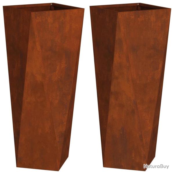 Lot de 2 jardini�res ext�rieures modernes 30 x 30 x 75 cm avec base int�gr�e en acier rouill� 02_00