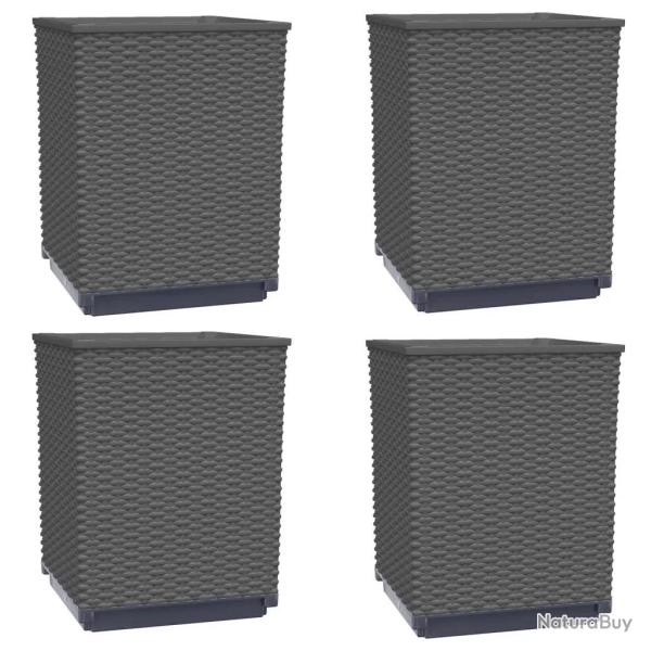 Lot de 4 jardini�res d�coratives jardin balcon 30 x 30 x 37 cm en polypropyl�ne noir 02_0047406