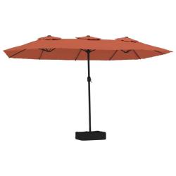 Parasol de jardin &agrave; double t&ecirc;te avec LED 449 x 265 x 245 cm ambiance chaleureuse design moderne en