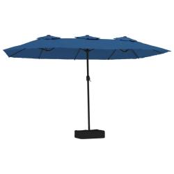 Parasol de jardin &agrave; double t&ecirc;te 449 x 265 cm protection UV stable moderne en polyester bleu azur&eacute; 0