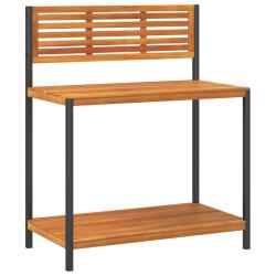 Table de jardin en bois d'acacia massif avec &eacute;tag&egrave;res 90 x 50 x 110 cm espace de rangement pratique