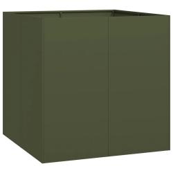 Jardini&egrave;re carr&eacute;e moderne fond ouvert balcon jardin 80 x 80 x 80 cm en acier vert olive 02_0051566