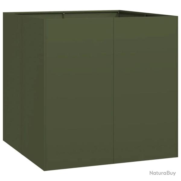 Jardini�re carr�e moderne fond ouvert balcon jardin 80 x 80 x 80 cm en acier vert olive 02_0051566