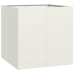 Jardini&egrave;re carr&eacute;e moderne ext&eacute;rieure 80 x 80 x 80 cm grande capacit&eacute; robuste en acier blanc 02_0051