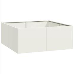 Jardini&egrave;re carr&eacute;e design moderne ext&eacute;rieur 100 x 100 x 40 cm avec fond ouvert en acier blanc 02_005