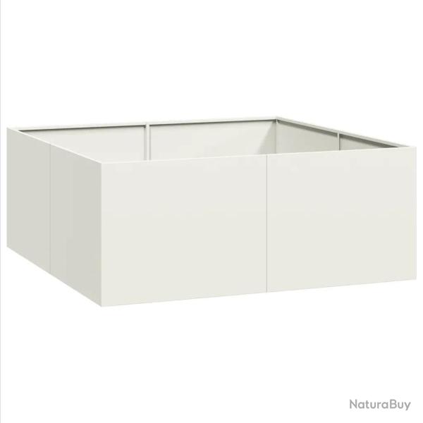 Jardini�re carr�e design moderne ext�rieur 100 x 100 x 40 cm avec fond ouvert en acier blanc 02_005