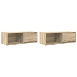 Lot de 2 meubles TV muraux peu encombrants rangement 80 x 31 x 25,5 cm en bois d'ing&eacute;nierie ch&ecirc;ne s