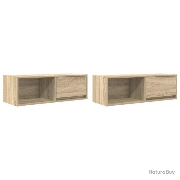 Lot de 2 meubles TV muraux peu encombrants rangement 80 x 31 x 25,5 cm en bois d'ing�nierie ch�ne s