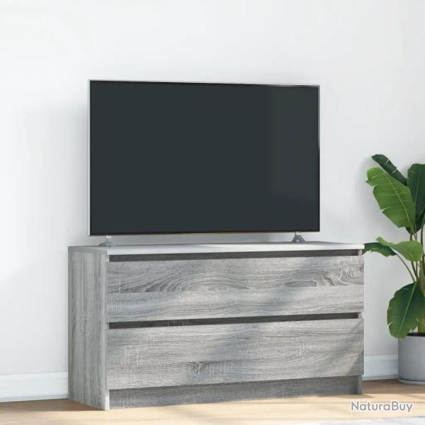Meuble TV sonoma gris rangement pratique 100 x 35 x 54 cm en bois d'ing�nierie gris 02_0051757