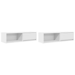 Lot de 2 meubles TV muraux peu encombrants 100 x 31 x 25,5 cm en bois d'ing&eacute;nierie blanc 02_0051658