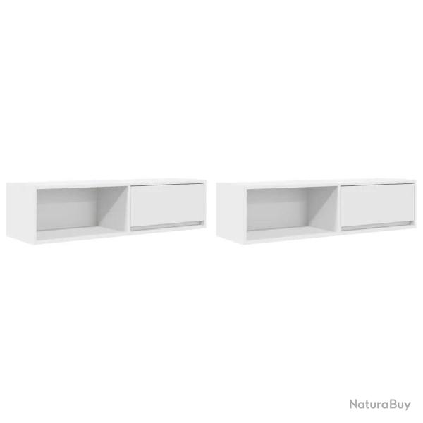 Lot de 2 meubles TV muraux peu encombrants 100 x 31 x 25,5 cm en bois d'ing�nierie blanc 02_0051658
