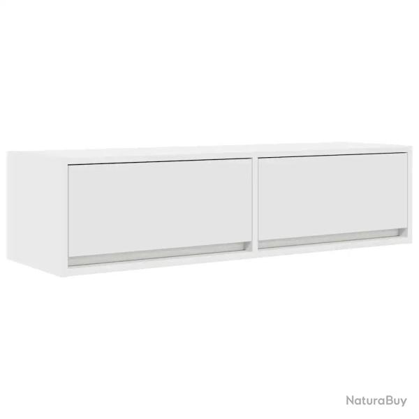 Meuble TV mural moderne 100 x 31 x 25 cm avec 2 tiroirs style �pur� en bois d'ing�nierie blanc 02_0