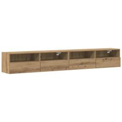 Lot de 2 meubles TV muraux modernes design minimaliste 100 x 30 x 30 cm en bois d'ing&eacute;nierie ch&ecirc;ne