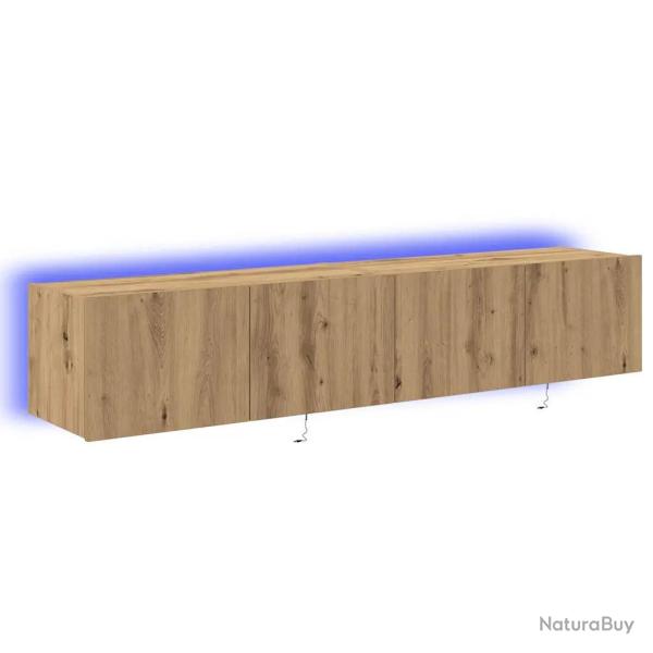 Meuble TV mural moderne avec bandes LED 80 x 35 x 31 cm en bois d'ing�nierie ch�ne artisanal 02_005
