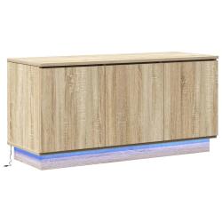 Meuble TV rectangulaire moderne rangement fonctionnel 100 x 38 x 49 cm en bois d'ing&eacute;nierie ch&ecirc;ne s