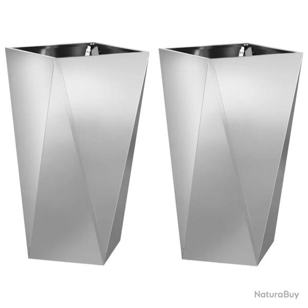 Lot de 2 jardini�res modernes acier galvanis� ext�rieur 40 x 40 x 75 cm design chic en acier argent