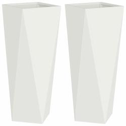 Lot de 2 jardini&egrave;res modernes pour ext&eacute;rieur 30 x 30 x 75 cm avec design &eacute;pur&eacute; en acier blanc 02_00
