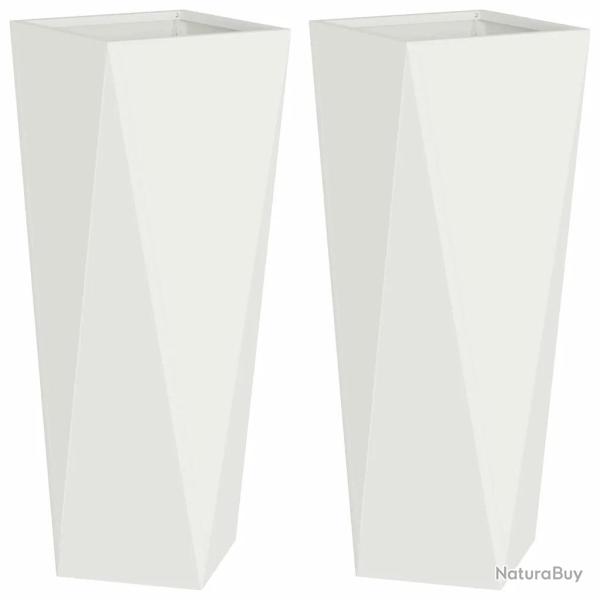 Lot de 2 jardini�res modernes pour ext�rieur 30 x 30 x 75 cm avec design �pur� en acier blanc 02_00