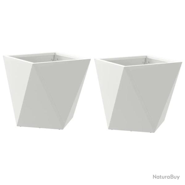 Lot de 2 jardini�res rectangulaires modernes 30 x 30 x 30 cm pour plantes d�coratives en acier blan