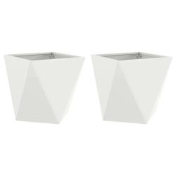Lot de 2 jardini&egrave;res carr&eacute;es modernes 40 x 40 x 40 cm pour ext&eacute;rieur ambiance chic en acier blanc 0
