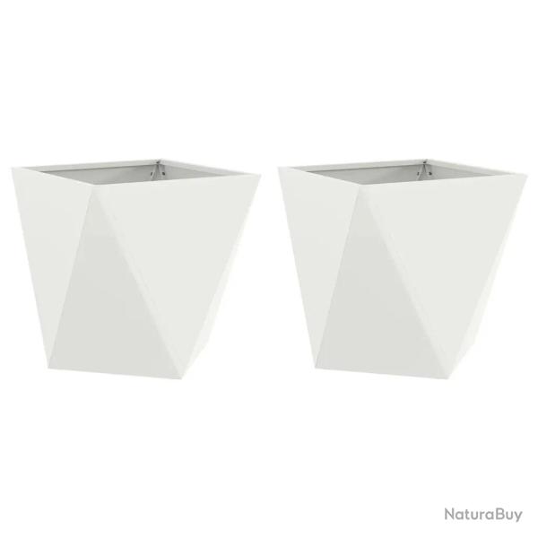 Lot de 2 jardini�res carr�es modernes 40 x 40 x 40 cm pour ext�rieur ambiance chic en acier blanc 0