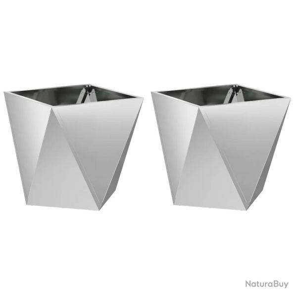 Lot de 2 jardini�res modernes pour ext�rieur 40 x 40 x 40 cm en acier galvanis� argent 02_0053073