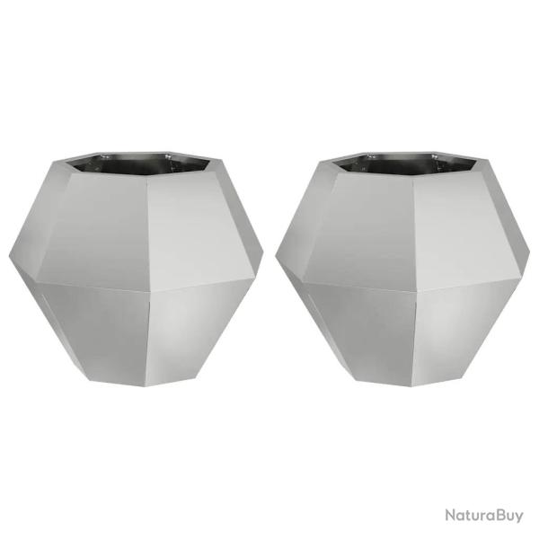 Lot de 2 jardini�res rectangulaires utilisation ext�rieure 50 x 50 x 40 cm en acier galvanis� argen