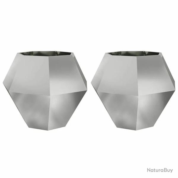 Lot de 2 jardini�res rectangulaires design ext�rieur 100 x 100 x 80 cm en acier galvanis� argent 02