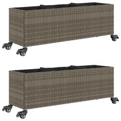 Lot de 2 jardini&egrave;res roulantes design moderne ext&eacute;rieur 107 x 32 x 38 cm en r&eacute;sine tress&eacute;e gris 02_