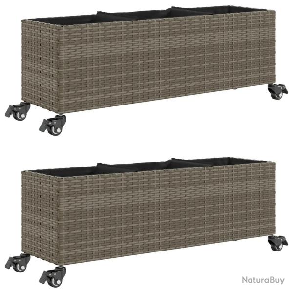 Lot de 2 jardini�res roulantes design moderne ext�rieur 107 x 32 x 38 cm en r�sine tress�e gris 02_