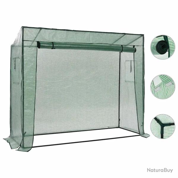 Serre � passage avec porte zipp�e et fen�tre ventil�e 200 x 80 x 173 cm en acier vert 02_0045931