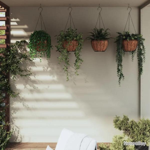 Lot de 4 jardini�res suspendues modernes en acier noir 40 x 63 cm design �l�gant int�rieur ext�rieu