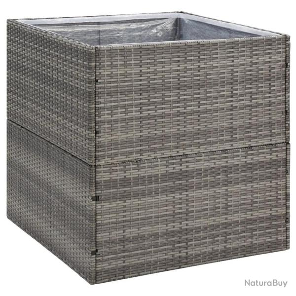 Jardini�re carr�e moderne 80 x 80 x 80 cm �l�vation optimale ext�rieur en r�sine tress�e gris 02_00