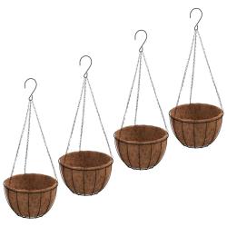 Lot de 4 jardini&egrave;res suspendues en acier noir &Oslash; 30 x 52 cm avec doublure coco design moderne jardin