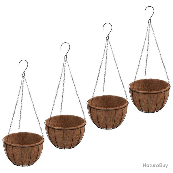 Lot de 4 jardini�res suspendues en acier noir � 30 x 52 cm avec doublure coco design moderne jardin