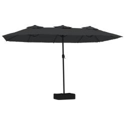 Parasol de jardin &agrave; double t&ecirc;te avec LED 449 x 265 x 245 cm protection UV ambiance cosy en polyeste
