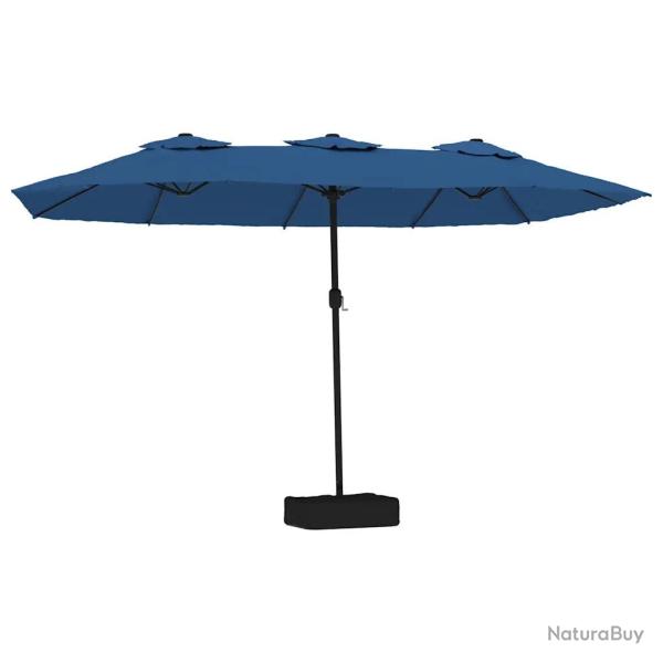 Parasol de jardin � double t�te avec LED ambiance cosy 449 x 265 cm en polyester bleu azur� 02_0047